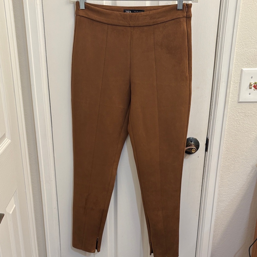 Zara Camel Faux Suede Trousers
